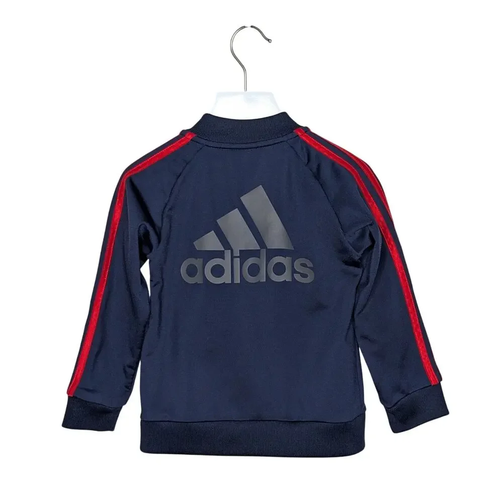 Adidas Tricot Track Suit Toddler 24 Months Full Zip Navy Red Gray Sporty Retro